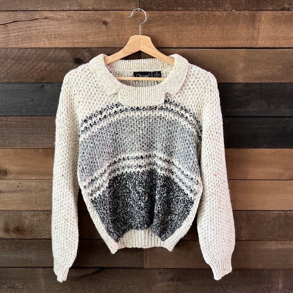 Vintage Cheval Collared Multi-colored Knit Sweater - Wool / Acrylic / Cotton